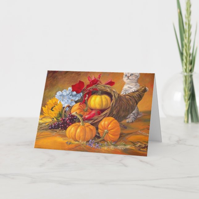 Thanksgiving dagpumpor med katt helgkort (Framsida)
