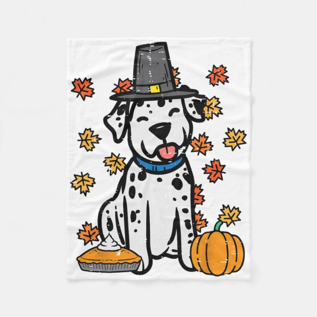Thanksgiving Dalmatien Cute Fall Hösten Hund Wo Fleecefilt (Framsidan)