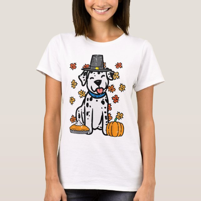 Thanksgiving Dalmatien Cute Fall Hösten Hund Wo T Shirt (Framsida)