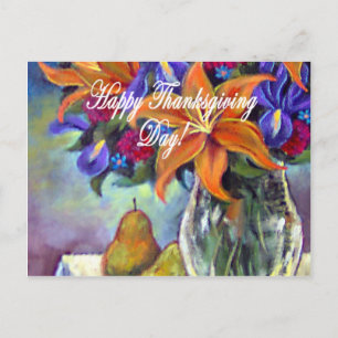 Thanksgiving Day Flowers & Pears Painting (flerdag Helg Vykort