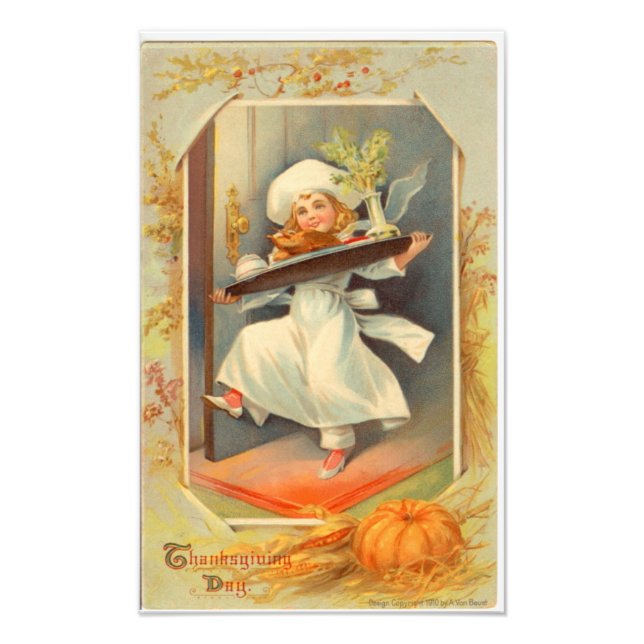 Thanksgiving Day Girl Chef Vintage Fototryck (Framsidan)