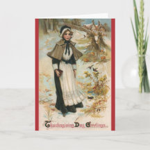 Thanksgiving Day Hälsning med en Pilgrim Woman