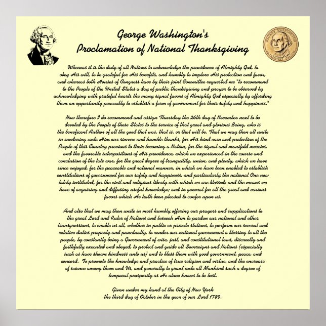 Thanksgiving Day Proklamation av George Washington Poster (Framsidan)