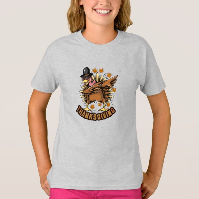 Thanksgiving Day Turkey Dancing Dabbing Stil T Shirt (Framsida)
