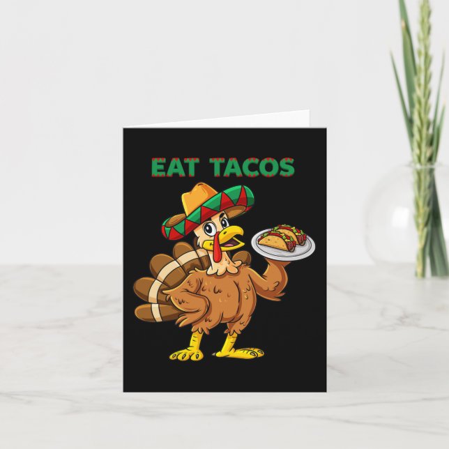 Thanksgiving Day Turkey Eat Tacos Mexican Sombrero Kort (Framsida)