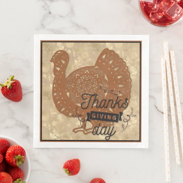 Thanksgiving Day Turkey Mandala Pappersservett (Insitu)