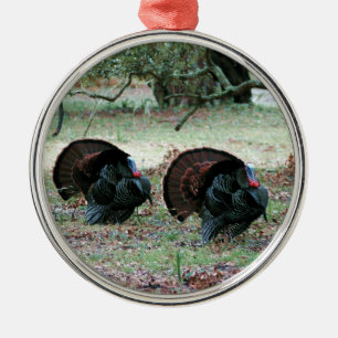 Thanksgiving Day Vild Turkeys i Open Fält Julgransprydnad Metall