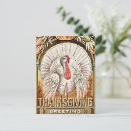 Thanksgiving Day White Turkey & Pumpkin Hälsning Helg Vykort