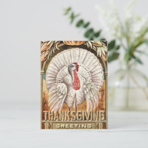 Thanksgiving Day White Turkey & Pumpkin Hälsning Helg Vykort