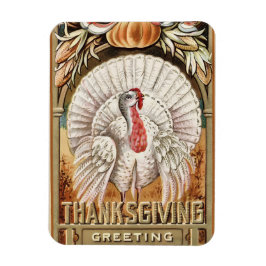 Thanksgiving Day White Turkey & Pumpkin Hälsning Magnet