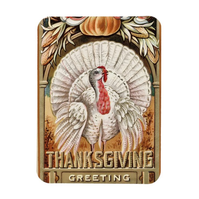 Thanksgiving Day White Turkey & Pumpkin Hälsning Magnet (Vertikal)