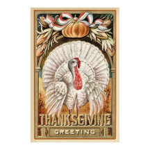 Thanksgiving Day White Turkey & Pumpkin Hälsning
