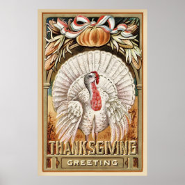 Thanksgiving Day White Turkey & Pumpkin Hälsning Poster