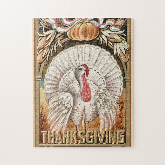 Thanksgiving Day White Turkey & Pumpkin Hälsning Pussel (Vertikal)