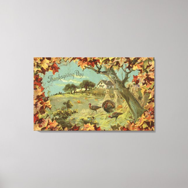 Thanksgiving DayFallen Löv och kalkoner Canvastryck (Framsida)