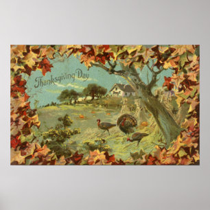 Thanksgiving DayFallen Löv och kalkoner Poster