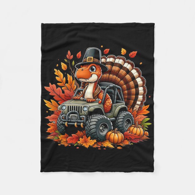 Thanksgiving Design Boys Kids Dinosaur T Rex Fall Fleecefilt (Framsidan)