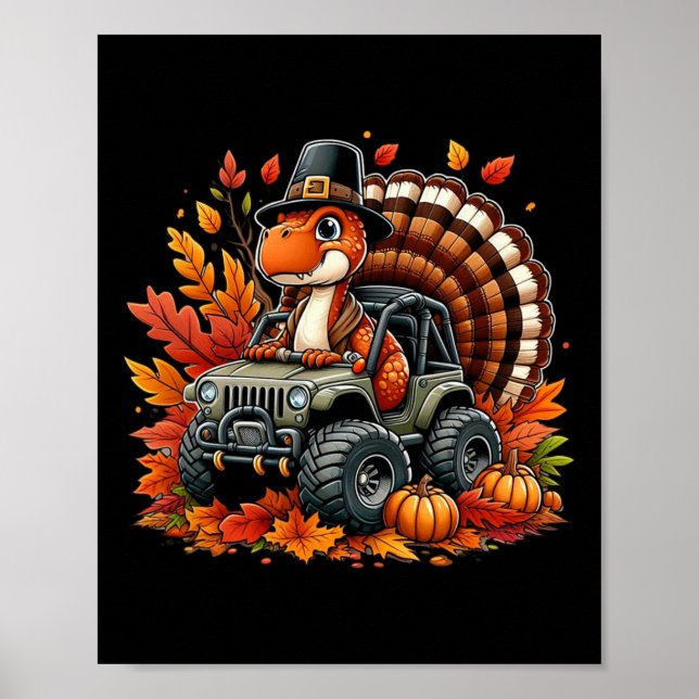 Thanksgiving Design Boys Kids Dinosaur T Rex Fall Poster (Framsidan)