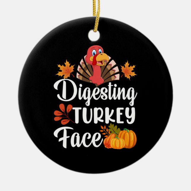Thanksgiving Digcing Turkey Ansikte Julgransprydnad Keramik (Framsidan)