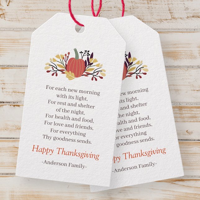Thanksgiving Dikt Rustic Pumpkin Bouquet Presentetikett (Skapare uppladdad)