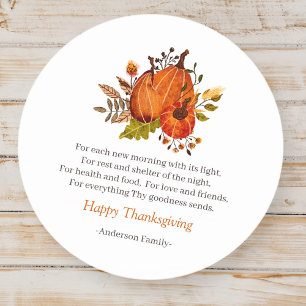 Thanksgiving Dikt Rustic Pumpkin Harvest Runt Klistermärke