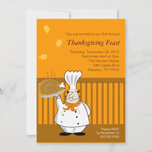 Thanksgiving Dinner 5x7 CHEF TURKEY-inbjudan Inbjudningar (Framsida)