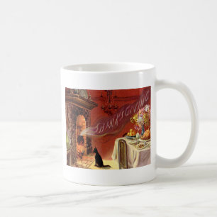 Thanksgiving Dinner Black Cat Fireplace Turkey Kaffemugg