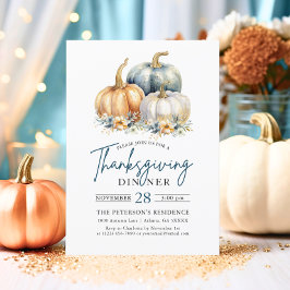 Thanksgiving Dinner Blue Orange Guld Pumpkins Inbjudningar
