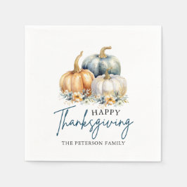 Thanksgiving Dinner Blue Orange Guld Pumpkins Pappersservett