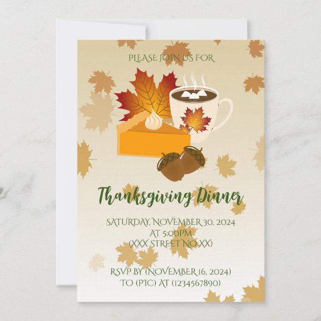 Thanksgiving Dinner Cuisine Pumpkin Paj Hett Choco Inbjudningar (Framsida)