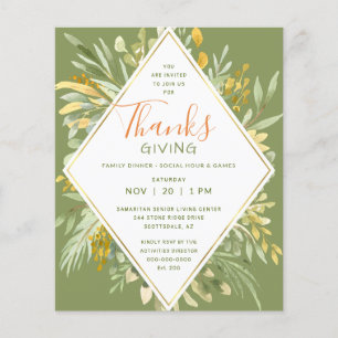 Thanksgiving Dinner Elegant Guld Lövs Greenery Flygblad