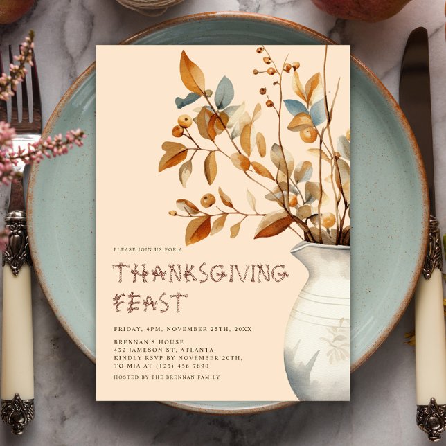Thanksgiving Dinner Fall Modern Friendsgiving Inbjudningar (Thanksgiving Dinner Fall Modern Friendsgiving Invitation)