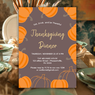 Thanksgiving Dinner Fall Watercolor Pumpkin Inbjudningar