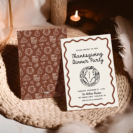 Thanksgiving Dinner hand plockade Stollig Doodle Julkort