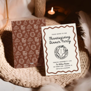 Thanksgiving Dinner hand plockade Stollig Doodle Julkort