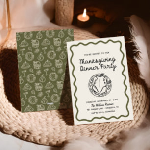Thanksgiving Dinner hand plockade Stollig Doodle Julkort