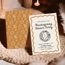 Thanksgiving Dinner hand plockade Stollig Doodle Julkort