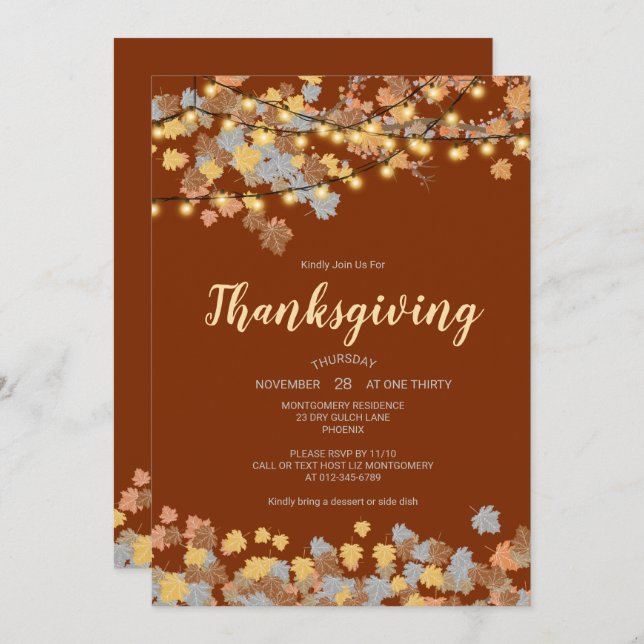 Thanksgiving Dinner Höst löv Vintage Ljus Inbjudningar (Fram/baksida)