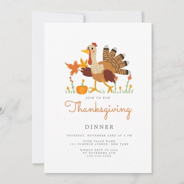 Thanksgiving Dinner Invitation Flat Card Julkort (Framsida)