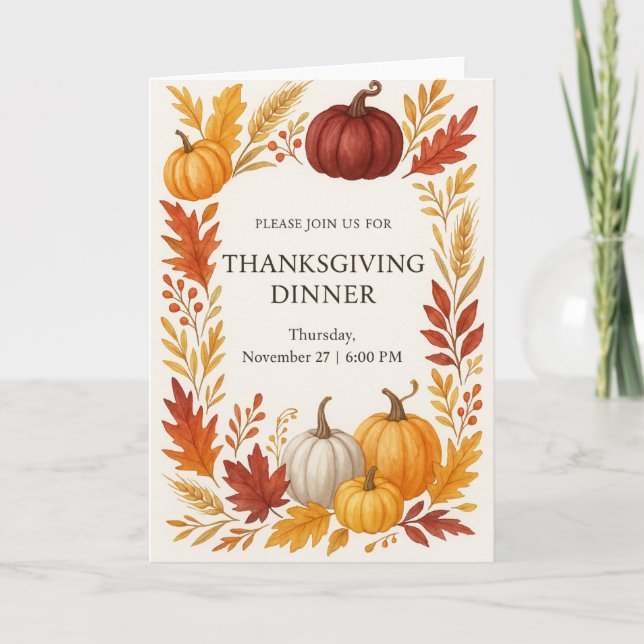 Thanksgiving Dinner Invitation Watercolor Pumpkins Kort (Framsida)