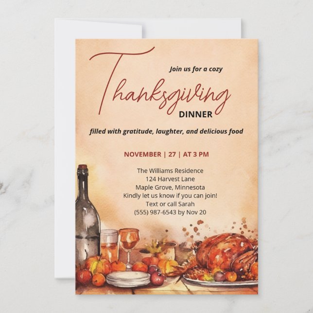 Thanksgiving Dinner invitation with Autumn Feast  Inbjudningar (Framsida)