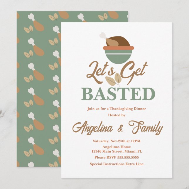 Thanksgiving Dinner Let's Get Bast Turkey Bowl Inbjudningar (Fram/baksida)