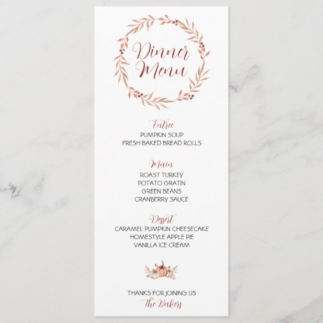 Thanksgiving Dinner Menu Pumpkin Spice Meny (Framsida)