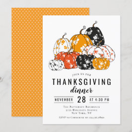 Thanksgiving Dinner Modern Blommigt Pumpkins Inbjudningar