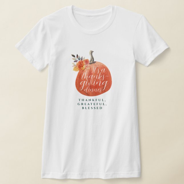 Thanksgiving Dinner Orange Pumpkin Autumn Floral  T Shirt (Laydown)