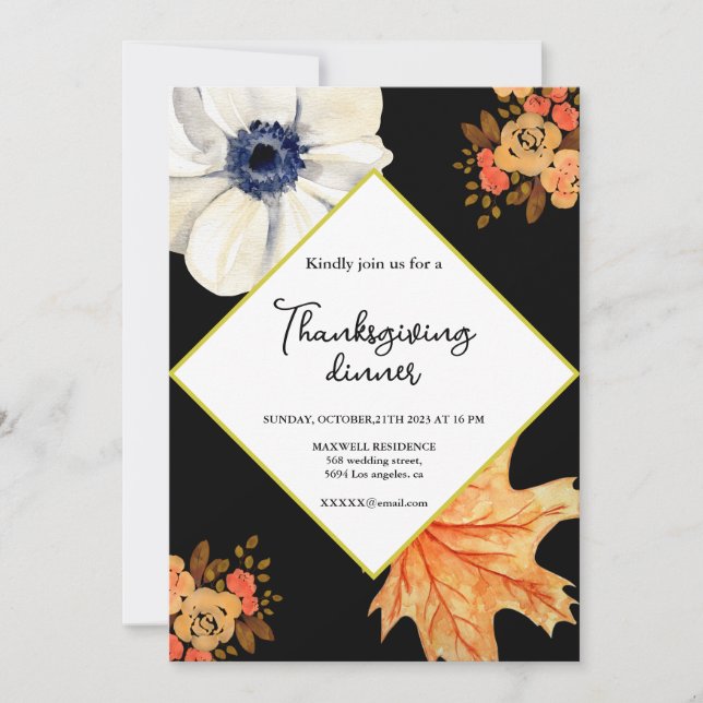 Thanksgiving Dinner Party Elegant Fall Blommigt Inbjudningar (Framsida)