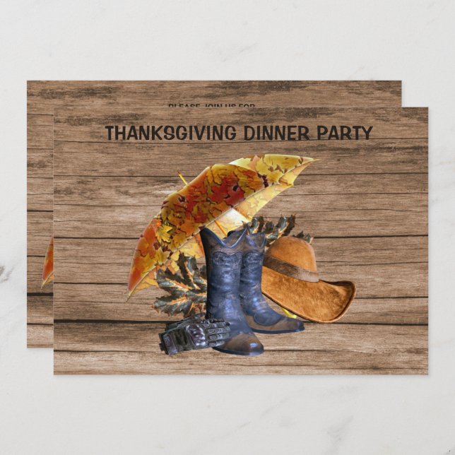 Thanksgiving Dinner Party Orange Rustic Vintage Inbjudningar (Fram/baksida)