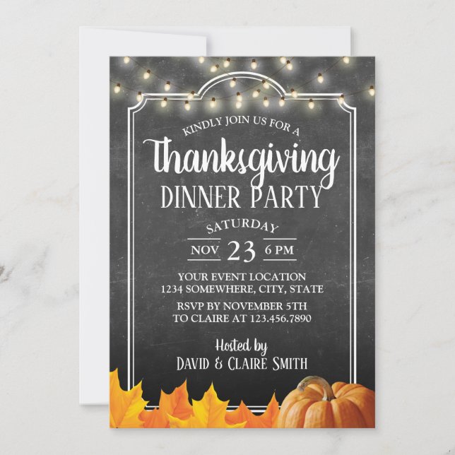 Thanksgiving Dinner Party Rustic Chalkboard Inbjudningar (Framsida)
