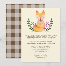 Thanksgiving Dinner Party Watercolor Fox