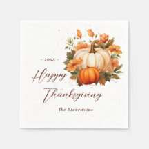 Thanksgiving Dinner Pumpkin Blommigt Script Rustic
